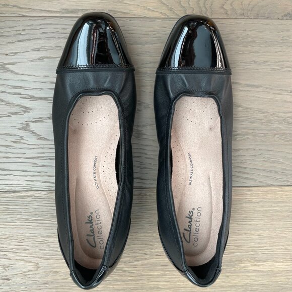 Clarks Collection Ultimate Comfort Slip On 1" Heel Patent Toe Shoes Black Sz 8.5 - Picture 10 of 10